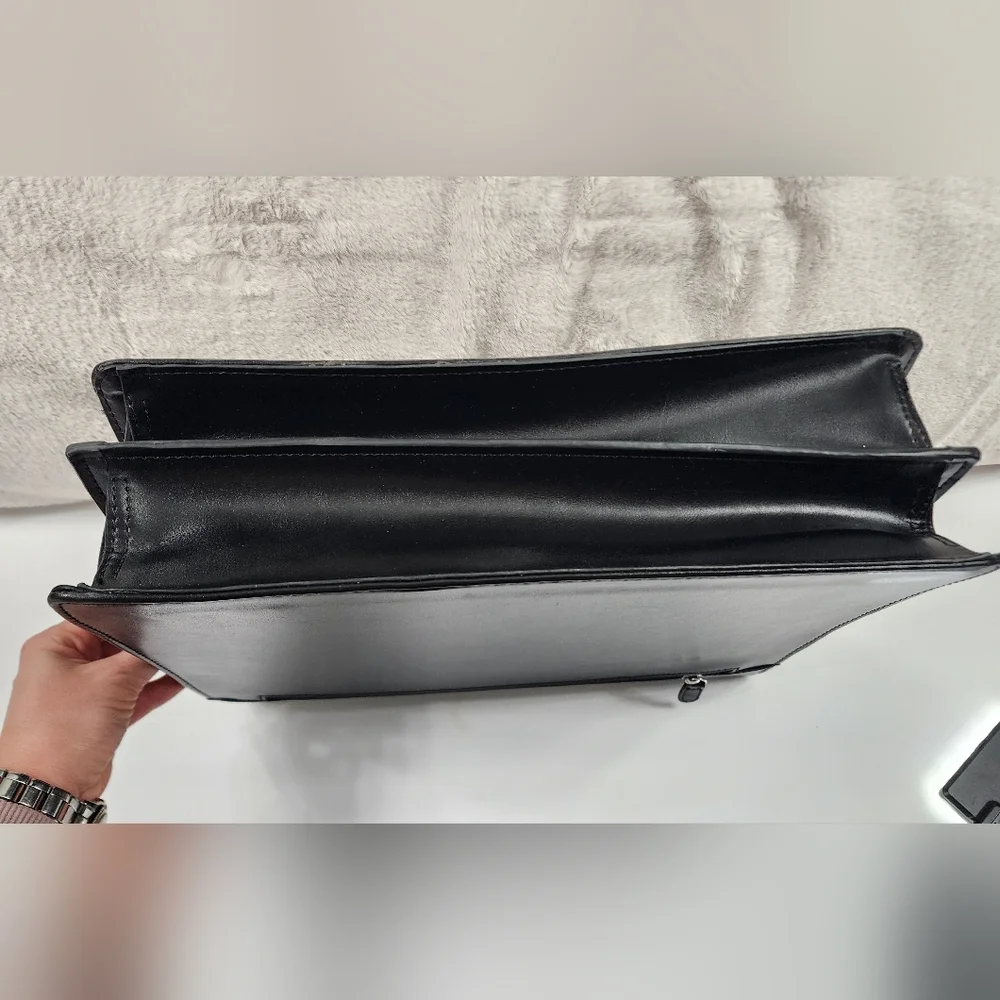 Classic Briefcase Laptop Computer Bag Documents Faux Leather Black 15x11x5